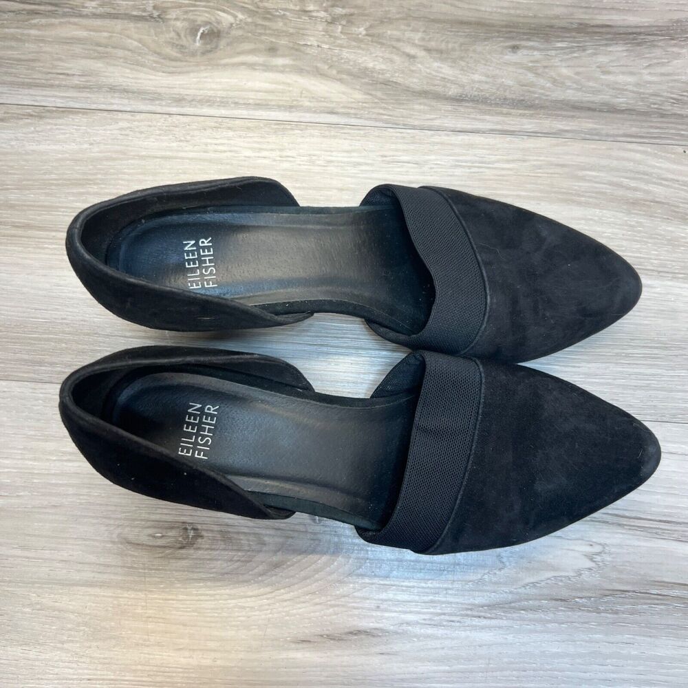 Eileen Fisher Black Suede Pointed Hilly Wedge D'Orsay Flats - Picture 9 of 11